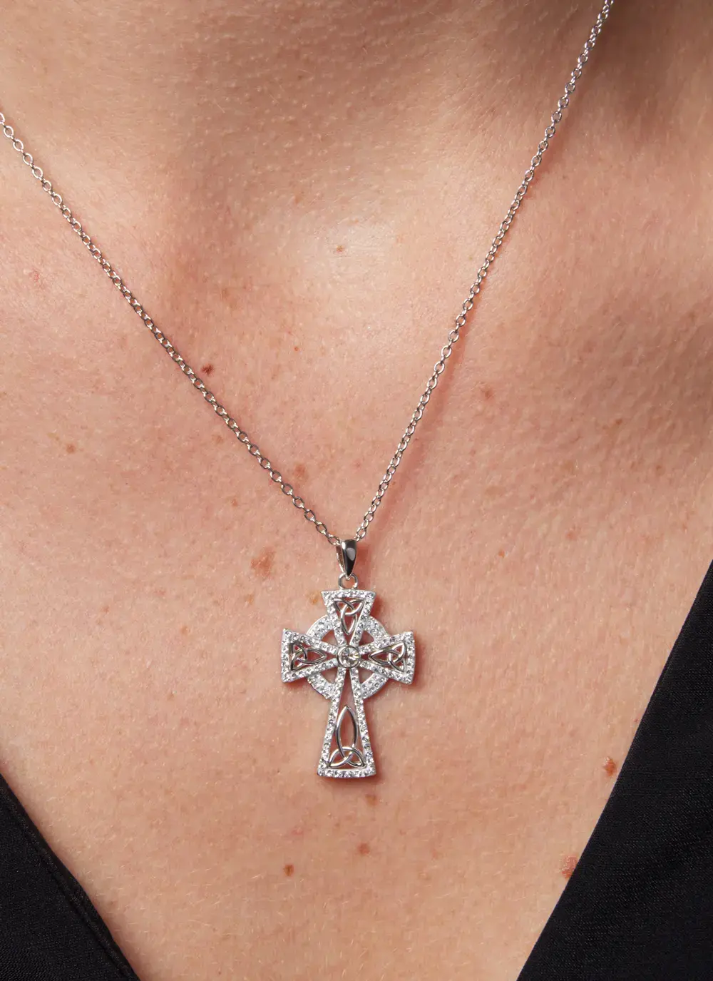 Sterling Silver Celtic Cross Pendant Embellished With Swarovski Crystals